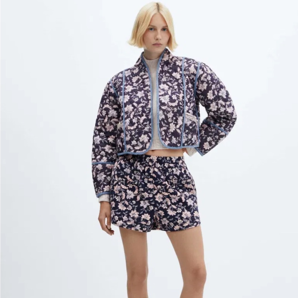 NWT Mango Floral Quilted Jacket & Shorts Set
